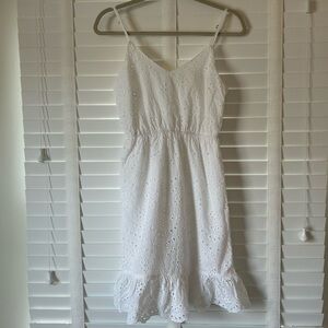 Japna Sleeveless Dress White Mini Eyelet Lace Cotton Small